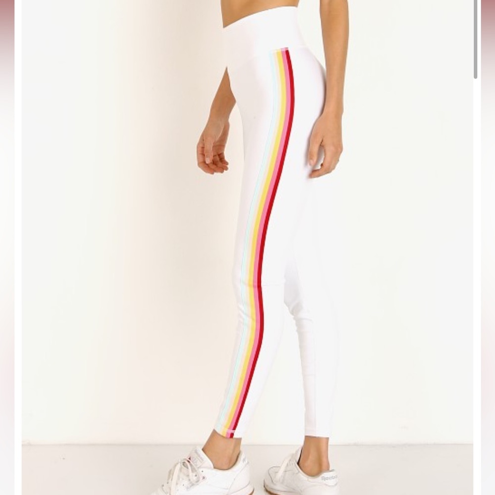 Spiritual Gangster White High-Waist Leggings with Rainbow Side Stripe